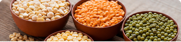 Bowls of grains and pulses
